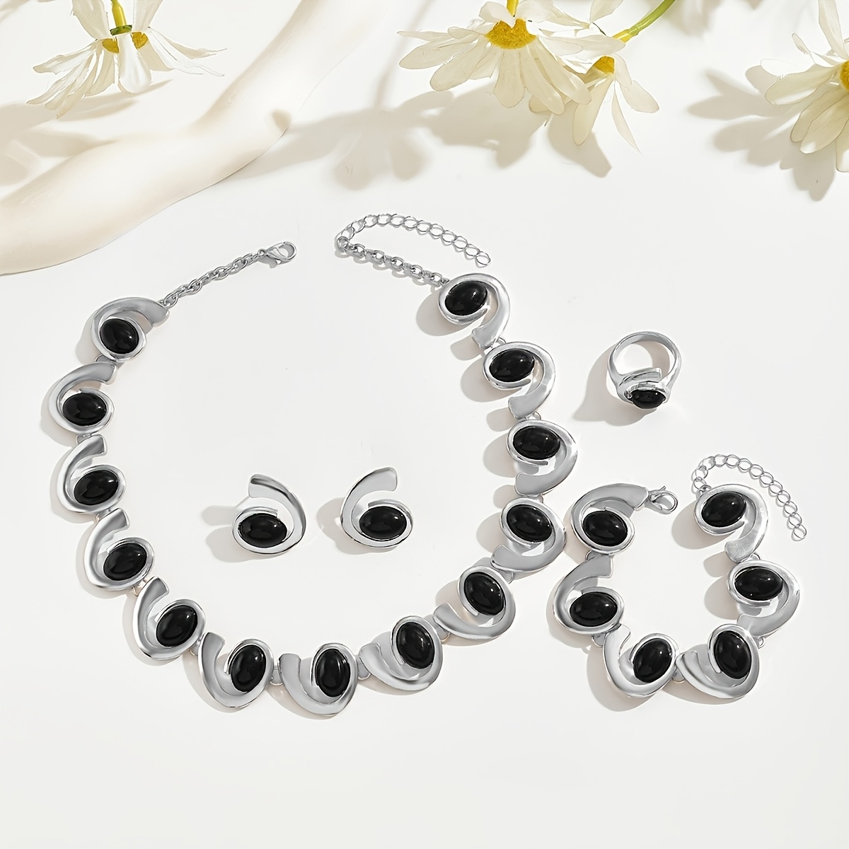 Acrylic Geometric Spiral Jewelry Set - Necklace, Bracelet, Earrings, Ring